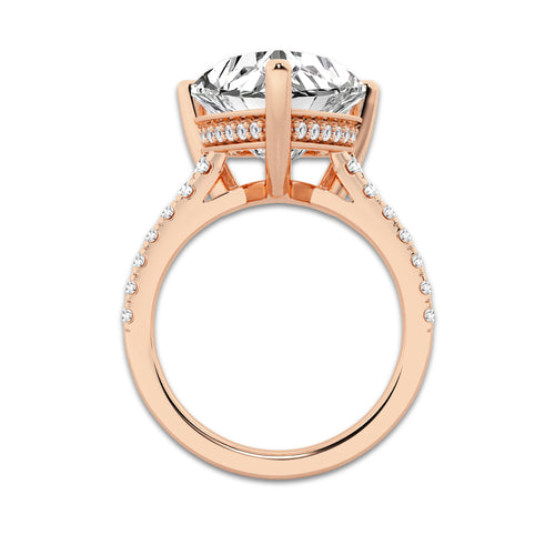 7.46 ctw Heart Lab-Grown Diamond Hidden Halo Side Stone Engagement Ring in 18K Rose Gold for Women | Colorless E, VS1 Clarity, IGI Certified 7.00 ct Center Diamond