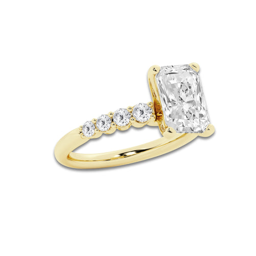 3.54 Ct Radiant Lab-Grown Diamond Half Eternity Engagement Ring in 14K Yellow Gold for Female, Colorless (E), VS1 Clarity | IGI Certified, 3.00 Ct Center Diamond