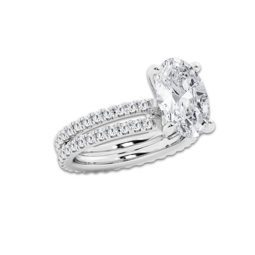5.22 ctw Oval Lab-Grown Diamond Double Row Diamond Engagement Ring in 14K White Gold for Women | Colorless E, VS1 Clarity, IGI Certified 4.00 ct Center Diamond