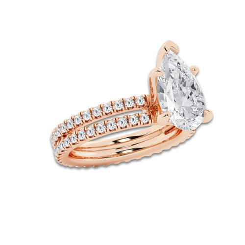3.89 ctw Pear Lab-Grown Diamond Double Row Diamond Engagement Ring in 14K Rose Gold for Women | Colorless D, VVS1 Clarity, IGI Certified 3.00 ct Center Diamond