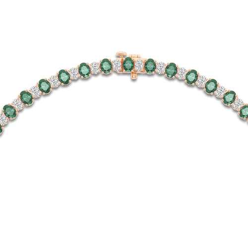 7.5x5.2 mm Oval Cut Created Emerald and 10 ctw Oval Lab Grown Diamond Graduated Necklace 14K Rose Gold