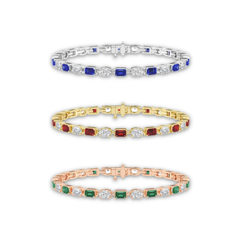 7 1/2 ctw Created Emerald and Oval Lab Grown Diamond Alternating Bracelet - 7 Inches 14K Rose Gold