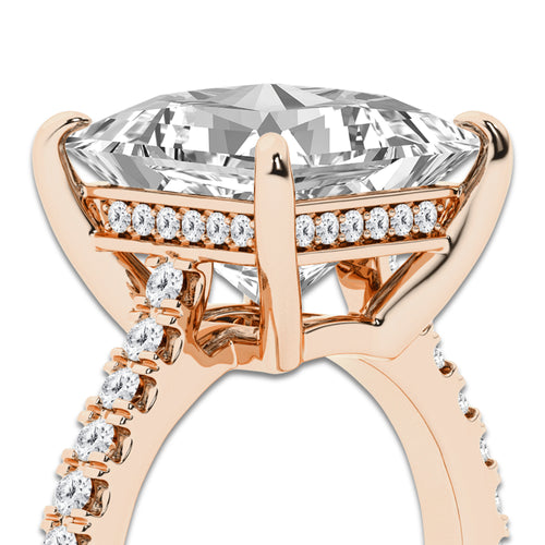 4.35 ctw Princess Lab-Grown Diamond Hidden Halo Side Stone Engagement Ring in 18K Rose Gold for Women | Colorless D, VVS1 Clarity, IGI Certified 4.00 ct Center Diamond