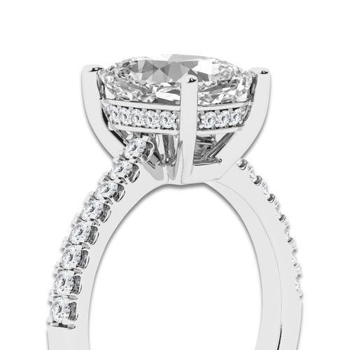 3.28 ctw Elongated Cushion Lab-Grown Diamond Hidden Halo Side Stone Engagement Ring in Platinum for Women | Colorless D, VVS1 Clarity, IGI Certified 3.00 ct Center Diamond