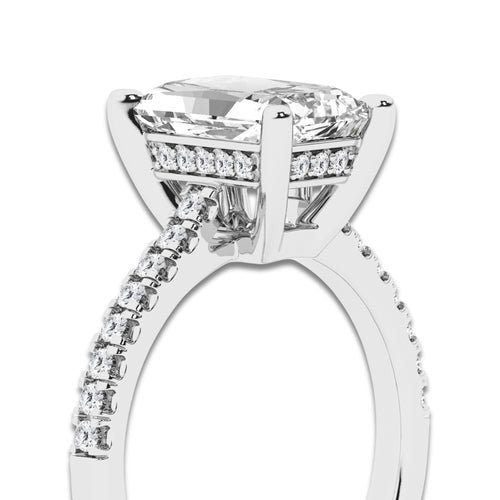2.75 ctw Radiant Lab-Grown Diamond Hidden Halo Side Stone Engagement Ring in 18K White Gold for Women | Colorless D, VVS1 Clarity, IGI Certified 2.50 ct Center Diamond