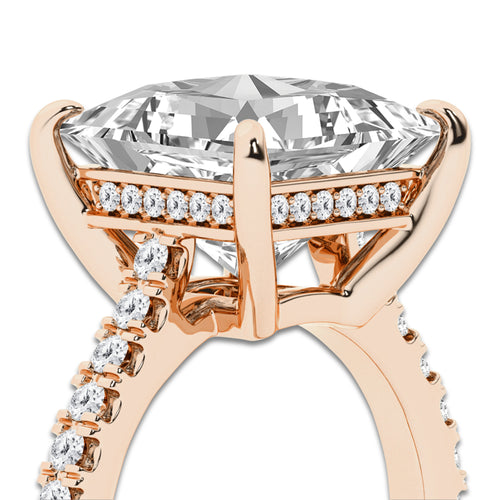 4.35 ctw Princess Lab-Grown Diamond Hidden Halo Side Stone Engagement Ring in 18K Rose Gold for Women | Colorless E, VS1 Clarity, IGI Certified 4.00 ct Center Diamond