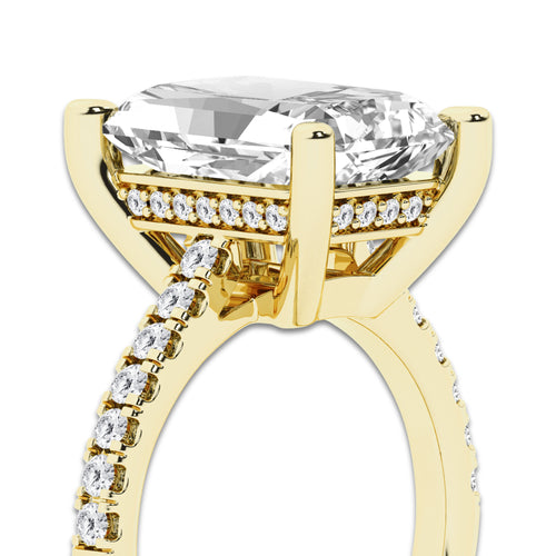 6.47 ctw Radiant Lab-Grown Diamond Hidden Halo Side Stone Engagement Ring in 18K Yellow Gold for Women | Colorless E, VS1 Clarity, IGI Certified 6.00 ct Center Diamond