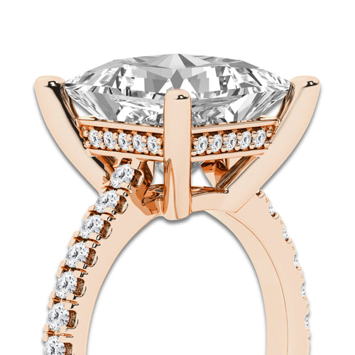 6.37 ctw Princess Lab-Grown Diamond Hidden Halo Side Stone Engagement Ring in 18K Rose Gold for Women | Colorless E, VS1 Clarity, IGI Certified 6.00 ct Center Diamond