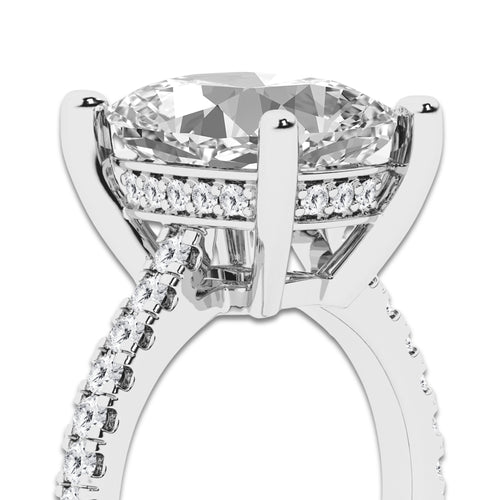 6.45 ctw Elongated Cushion Lab-Grown Diamond Hidden Halo Side Stone Engagement Ring in 18K White Gold for Women | Colorless D, VVS1 Clarity, IGI Certified 6.00 ct Center Diamond