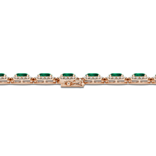 8 1/2 Oval Cut Created Emerald and Round Lab Grown Diamond Bracelet - 7 Inches 14K Rose Gold