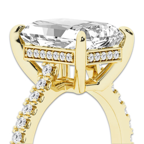 4.35 ctw Radiant Lab-Grown Diamond Hidden Halo Side Stone Engagement Ring in 18K Yellow Gold for Women | Colorless D, VVS1 Clarity, IGI Certified 4.00 ct Center Diamond