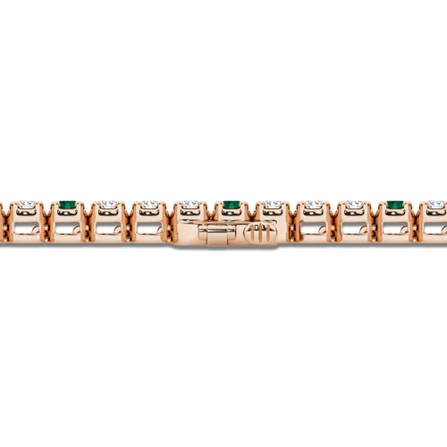 4 1/2 Round Cut Created Emerald and Round Lab Grown Diamond Tennis Bracelet - 7 Inches 14K Rose Gold