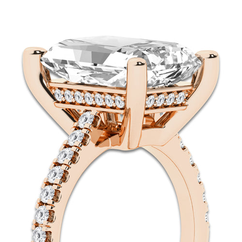 7.47 ctw Radiant Lab-Grown Diamond Hidden Halo Side Stone Engagement Ring in 18K Rose Gold for Women | Colorless D, VVS1 Clarity, IGI Certified 7.00 ct Center Diamond