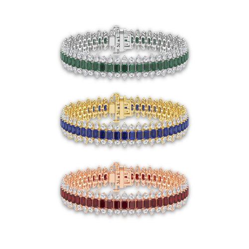 14 1/2 Created Emerald and Round and Pear Lab Grown Diamond Bracelet - 7 Inches 14K Rose Gold
