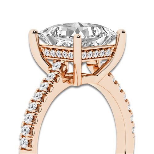 3.30 ctw Princess Lab-Grown Diamond Hidden Halo Side Stone Engagement Ring in 18K Rose Gold for Women | Colorless D, VVS1 Clarity, IGI Certified 3.00 ct Center Diamond