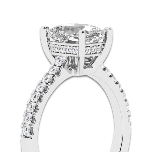 2.28 ctw Elongated Cushion Lab-Grown Diamond Hidden Halo Side Stone Engagement Ring in 18K White Gold for Women | Colorless D, VVS1 Clarity, IGI Certified 2.00 ct Center Diamond