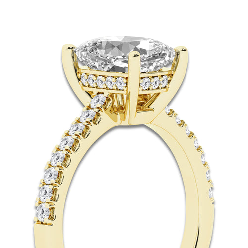 2.78 ctw Elongated Cushion Lab-Grown Diamond Hidden Halo Side Stone Engagement Ring in 18K Yellow Gold for Women | Colorless D, VVS1 Clarity, IGI Certified 2.50 ct Center Diamond
