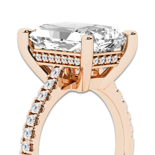 6.47 ctw Radiant Lab-Grown Diamond Hidden Halo Side Stone Engagement Ring in 18K Rose Gold for Women | Colorless D, VVS1 Clarity, IGI Certified 6.00 ct Center Diamond
