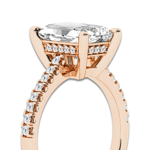 3.28 ctw Radiant Lab-Grown Diamond Hidden Halo Side Stone Engagement Ring in 18K Rose Gold for Women | Colorless E, VS1 Clarity, IGI Certified 3.00 ct Center Diamond