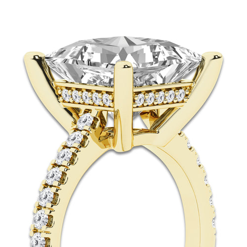6.37 ctw Princess Lab-Grown Diamond Hidden Halo Side Stone Engagement Ring in 18K Yellow Gold for Women | Colorless E, VS1 Clarity, IGI Certified 6.00 ct Center Diamond
