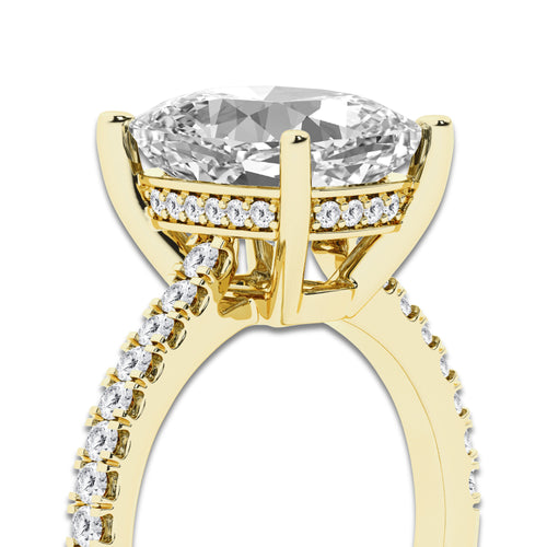 5.30 ctw Elongated Cushion Lab-Grown Diamond Hidden Halo Side Stone Engagement Ring in 18K Yellow Gold for Women | Colorless D, VVS1 Clarity, IGI Certified 5.00 ct Center Diamond