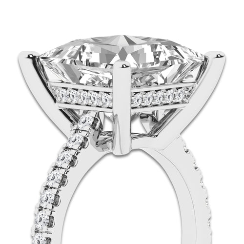 8.42 ctw Princess Lab-Grown Diamond Hidden Halo Side Stone Engagement Ring in 18K White Gold for Women | Colorless D, VVS1 Clarity, IGI Certified 8.00 ct Center Diamond