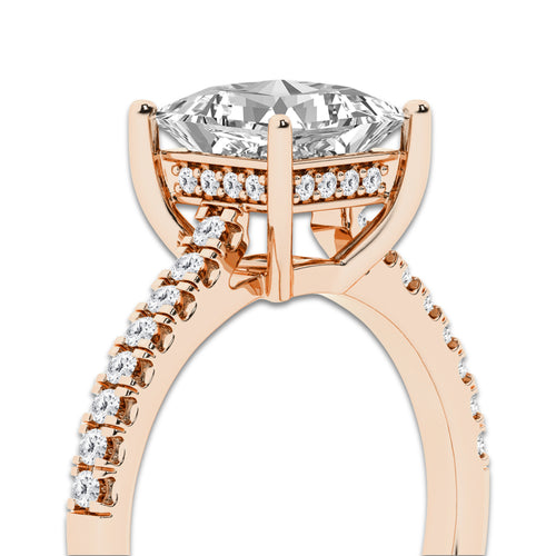 2.25 ctw Princess Lab-Grown Diamond Hidden Halo Side Stone Engagement Ring in 18K Rose Gold for Women | Colorless E, VS1 Clarity, IGI Certified 2.00 ct Center Diamond
