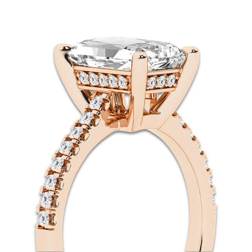 2.75 ctw Radiant Lab-Grown Diamond Hidden Halo Side Stone Engagement Ring in 18K Rose Gold for Women | Colorless E, VS1 Clarity, IGI Certified 2.50 ct Center Diamond