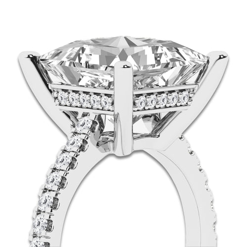7.39 ctw Princess Lab-Grown Diamond Hidden Halo Side Stone Engagement Ring in 18K White Gold for Women | Colorless D, VVS1 Clarity, IGI Certified 7.00 ct Center Diamond