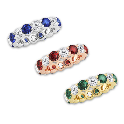 Indira 4.6 mm Round Cut Created Emerald and 2 2/3 ctw Round Lab Grown Diamond Eternity Band - 4.6mm Width 14K Rose Gold