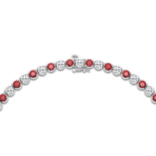 4.10 mm Round Cut Created Ruby and 11 ctw Round Lab Grown Diamond Necklace 14K White Gold