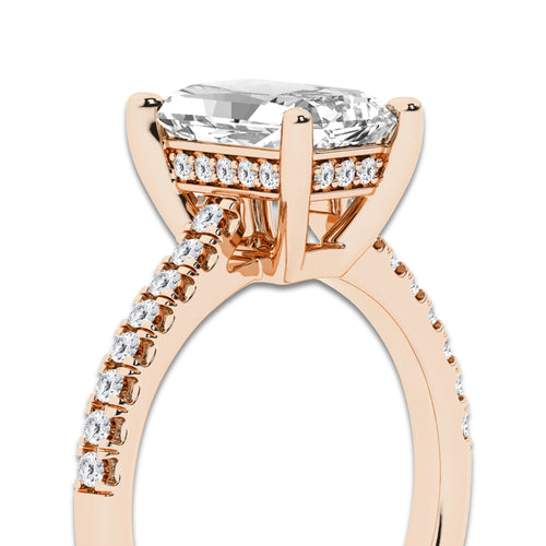 2.25 ctw Radiant Lab-Grown Diamond Hidden Halo Side Stone Engagement Ring in 18K Rose Gold for Women | Colorless E, VS1 Clarity, IGI Certified 2.00 ct Center Diamond