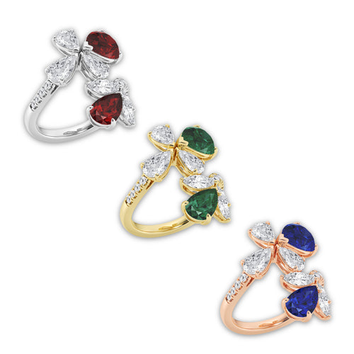 Ballet 11.48x7.06 mm and 8.5x5.6 mm Pear Shaped Created Emerald with 2 1/6 ctw Mixed Lab Grown Diamond Bypass Ring 14K Rose Gold