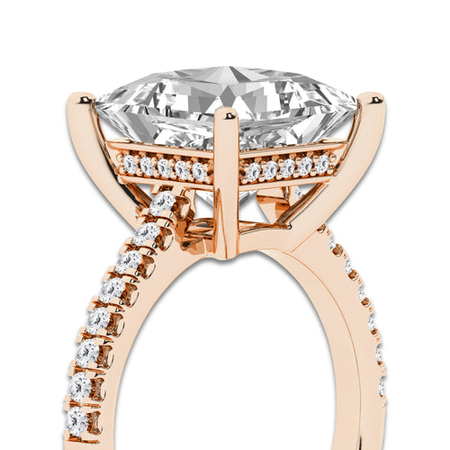 5.33 ctw Princess Lab-Grown Diamond Hidden Halo Side Stone Engagement Ring in 18K Rose Gold for Women | Colorless D, VVS1 Clarity, IGI Certified 5.00 ct Center Diamond