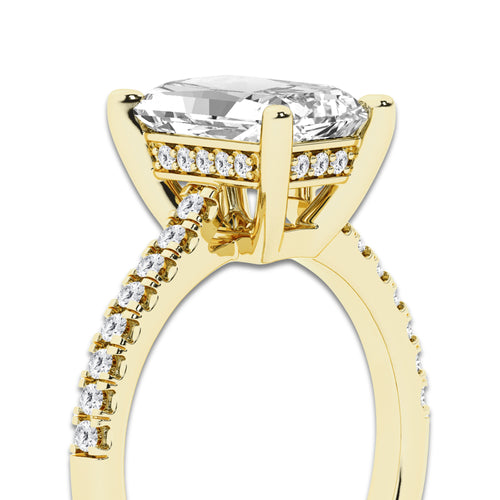 2.75 ctw Radiant Lab-Grown Diamond Hidden Halo Side Stone Engagement Ring in 18K Yellow Gold for Women | Colorless E, VS1 Clarity, IGI Certified 2.50 ct Center Diamond