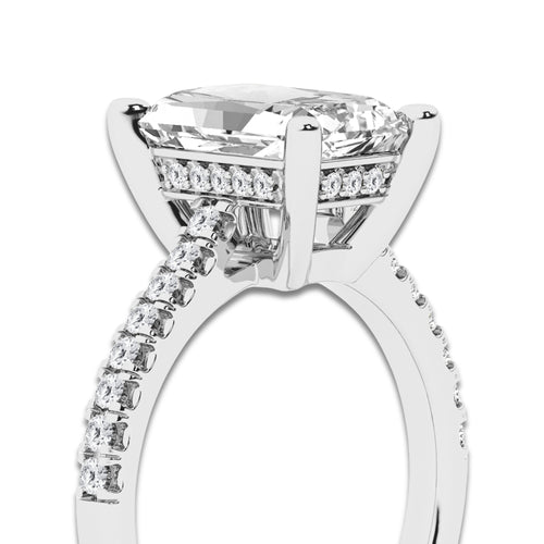 3.28 ctw Radiant Lab-Grown Diamond Hidden Halo Side Stone Engagement Ring in Platinum for Women | Colorless D, VVS1 Clarity, IGI Certified 3.00 ct Center Diamond