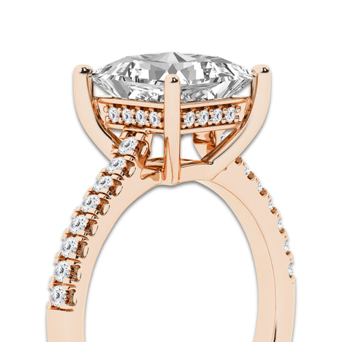 2.78 ctw Princess Lab-Grown Diamond Hidden Halo Side Stone Engagement Ring in 18K Rose Gold for Women | Colorless E, VS1 Clarity, IGI Certified 2.50 ct Center Diamond
