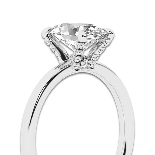 1 5/8 ctw Cushion Lab Grown Diamond Pave Prong Solitaire Engagement Ring with Hidden Accents Platinum, E, VS1 | 1 1/2 ct Center