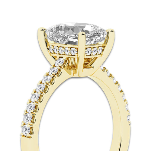 2.78 ctw Elongated Cushion Lab-Grown Diamond Hidden Halo Side Stone Engagement Ring in 18K Yellow Gold for Women | Colorless E, VS1 Clarity, IGI Certified 2.50 ct Center Diamond