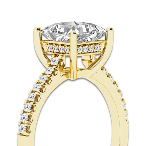 2.25 ctw Princess Lab-Grown Diamond Hidden Halo Side Stone Engagement Ring in 18K Yellow Gold for Women | Colorless D, VVS1 Clarity, IGI Certified 2.00 ct Center Diamond