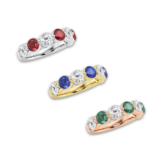 Cara 4.7 mm Round Cut Created Emerald and 1 7/8 ctw Round Lab Grown Diamond Anniversary Band 14K Rose Gold