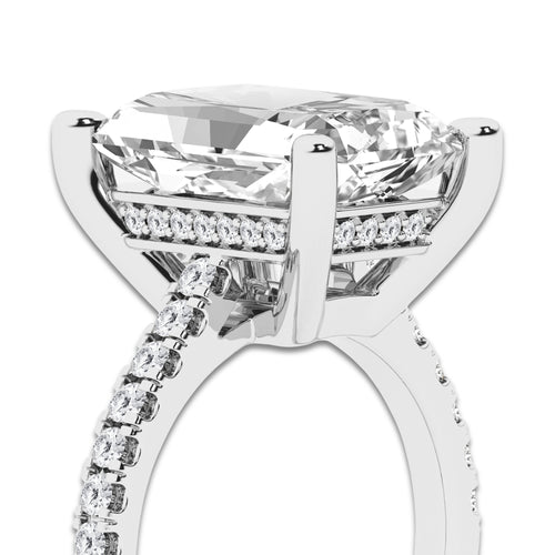 7.47 ctw Radiant Lab-Grown Diamond Hidden Halo Side Stone Engagement Ring in 18K White Gold for Women | Colorless D, VVS1 Clarity, IGI Certified 7.00 ct Center Diamond