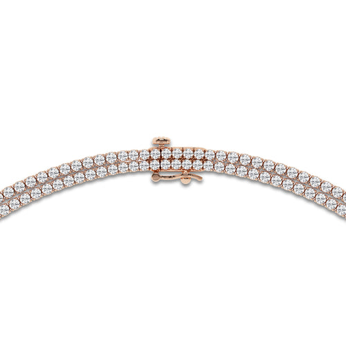40 ctw Round Lab Grown Diamond Double Row Tennis Necklace 14K Rose Gold, DE, VS1