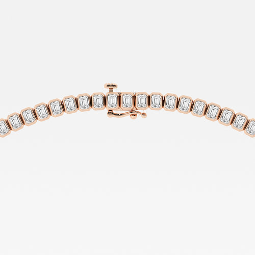 16 ctw Emerald Lab Grown Diamond Graduated Bezel Set Tennis Necklace 18K Rose Gold, DE, VS1