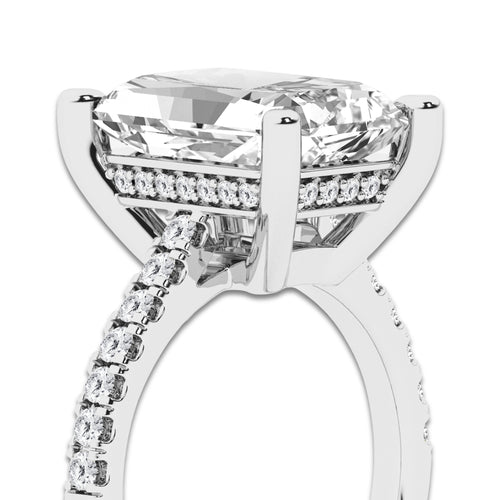 6.47 ctw Radiant Lab-Grown Diamond Hidden Halo Side Stone Engagement Ring in Platinum for Women | Colorless D, VVS1 Clarity, IGI Certified 6.00 ct Center Diamond