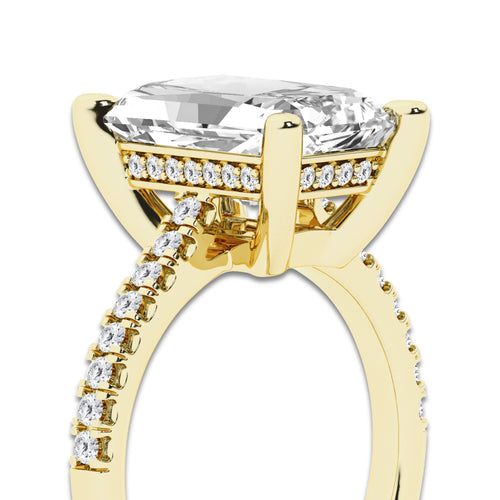 5.30 ctw Radiant Lab-Grown Diamond Hidden Halo Side Stone Engagement Ring in 18K Yellow Gold for Women | Colorless D, VVS1 Clarity, IGI Certified 5.00 ct Center Diamond