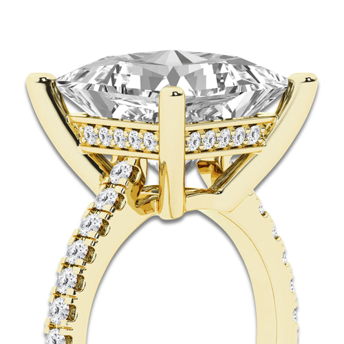 8.42 ctw Princess Lab-Grown Diamond Hidden Halo Side Stone Engagement Ring in 18K Yellow Gold for Women | Colorless D, VVS1 Clarity, IGI Certified 8.00 ct Center Diamond