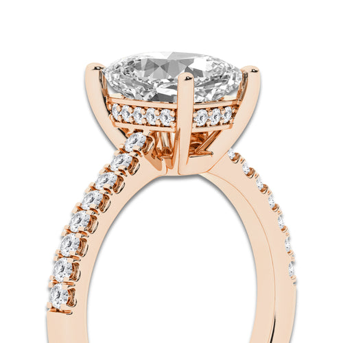 2.78 ctw Elongated Cushion Lab-Grown Diamond Hidden Halo Side Stone Engagement Ring in 18K Rose Gold for Women | Colorless E, VS1 Clarity, IGI Certified 2.50 ct Center Diamond