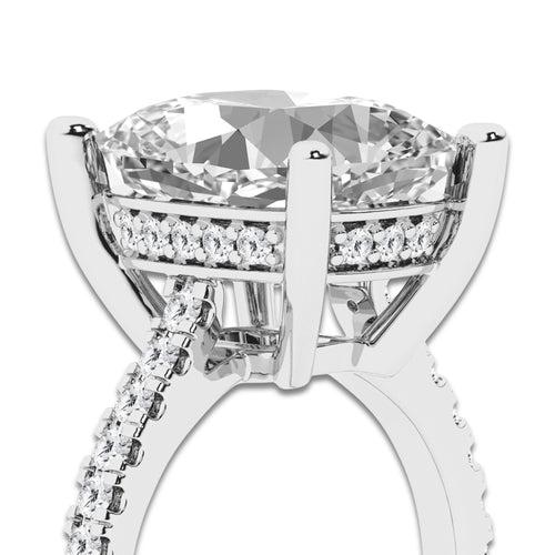 8.47 ctw Elongated Cushion Lab-Grown Diamond Hidden Halo Side Stone Engagement Ring in 18K White Gold for Women | Colorless E, VS1 Clarity, IGI Certified 8.00 ct Center Diamond