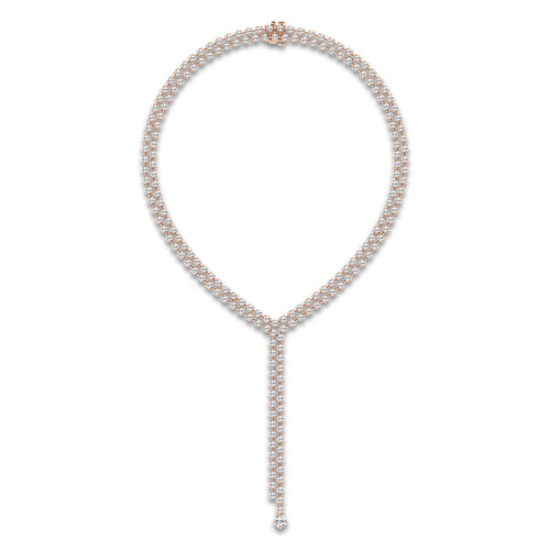 25 ctw Round Lab Grown Diamond Double Row Lariat Necklace 14K Rose Gold, DE, VS1